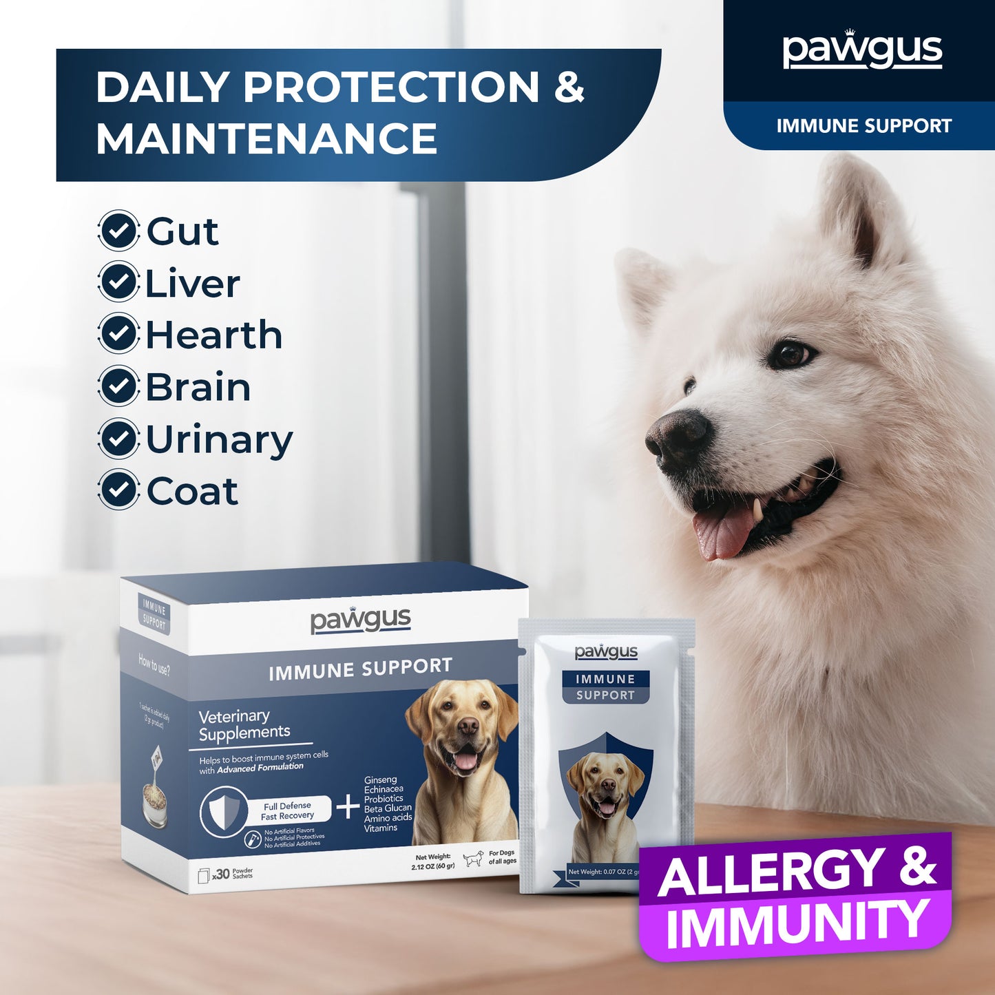 Veterinary Supplements Immune Health Support for Dogs 30 Sachets - Full Defense&Fast Recovery, Dog Allergy Itch Relief, Skin Allergy Relief, Seasonal Allergies Yeast Production Support, Daily Vitamins