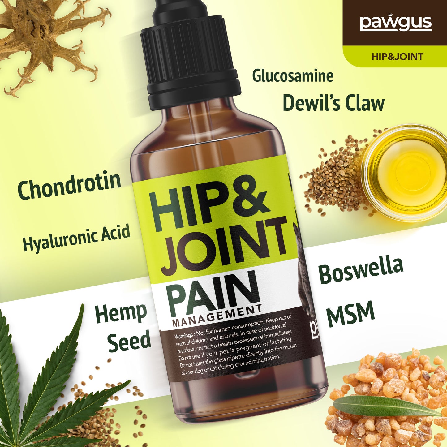 Dogs and Cats Hip and Joint Pain Management with Glucosamine, Chondroitin, Boswellia, MSM, Hyaluronic Acid, Collagens, Dewil's Claw - Healthy Aging, Sleep Quality - Lubrication, Stiffness Reliever