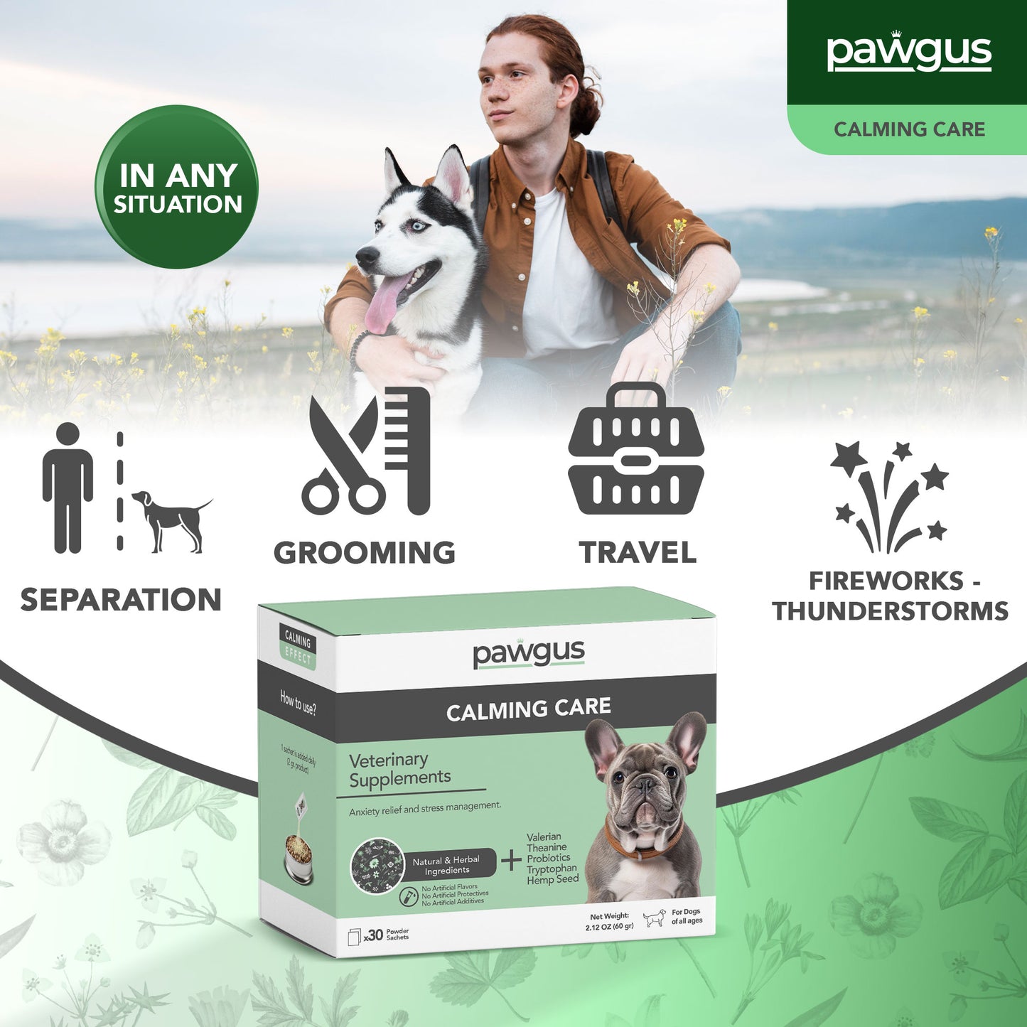 Veterinary Supplements Calming Care for Dogs 30 Sachets - Anxiety Relief and Stress Management, Relaxation Support, Emotional Stability, Sleep Quality Support