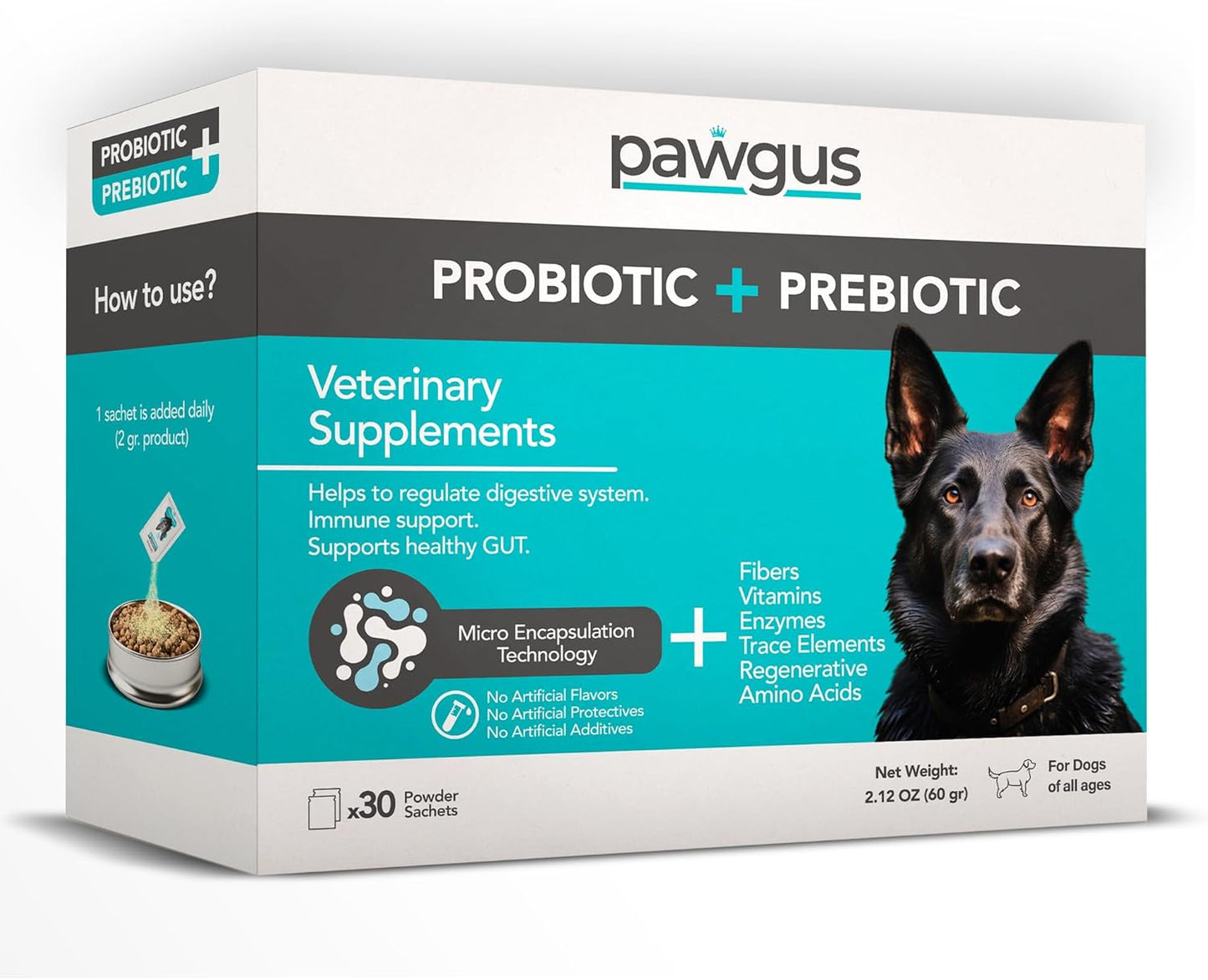 Veterinary Supplements Prebiotic + Probiotic Combo for Dogs 30 Sachets - Digestive System Regulation, Immune Support, Healthy Gut